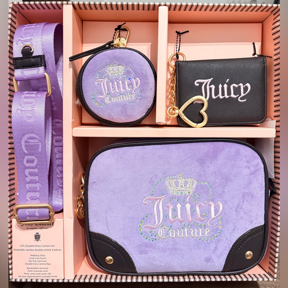Juicy Couture 4-Pc Velvet Camera Bag Gift Set - Purple NWT